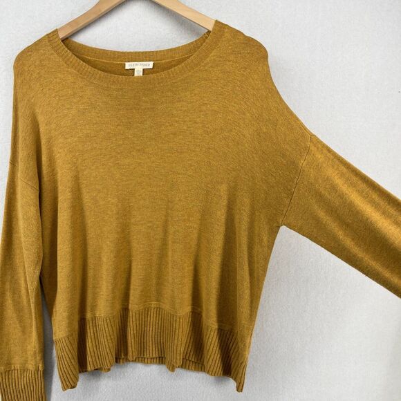 EILEEN FISHER Sweater XS Cozy Viscose Stretch Boat Neck Rib Trim Pullover Yellow - Picture 3 of 16